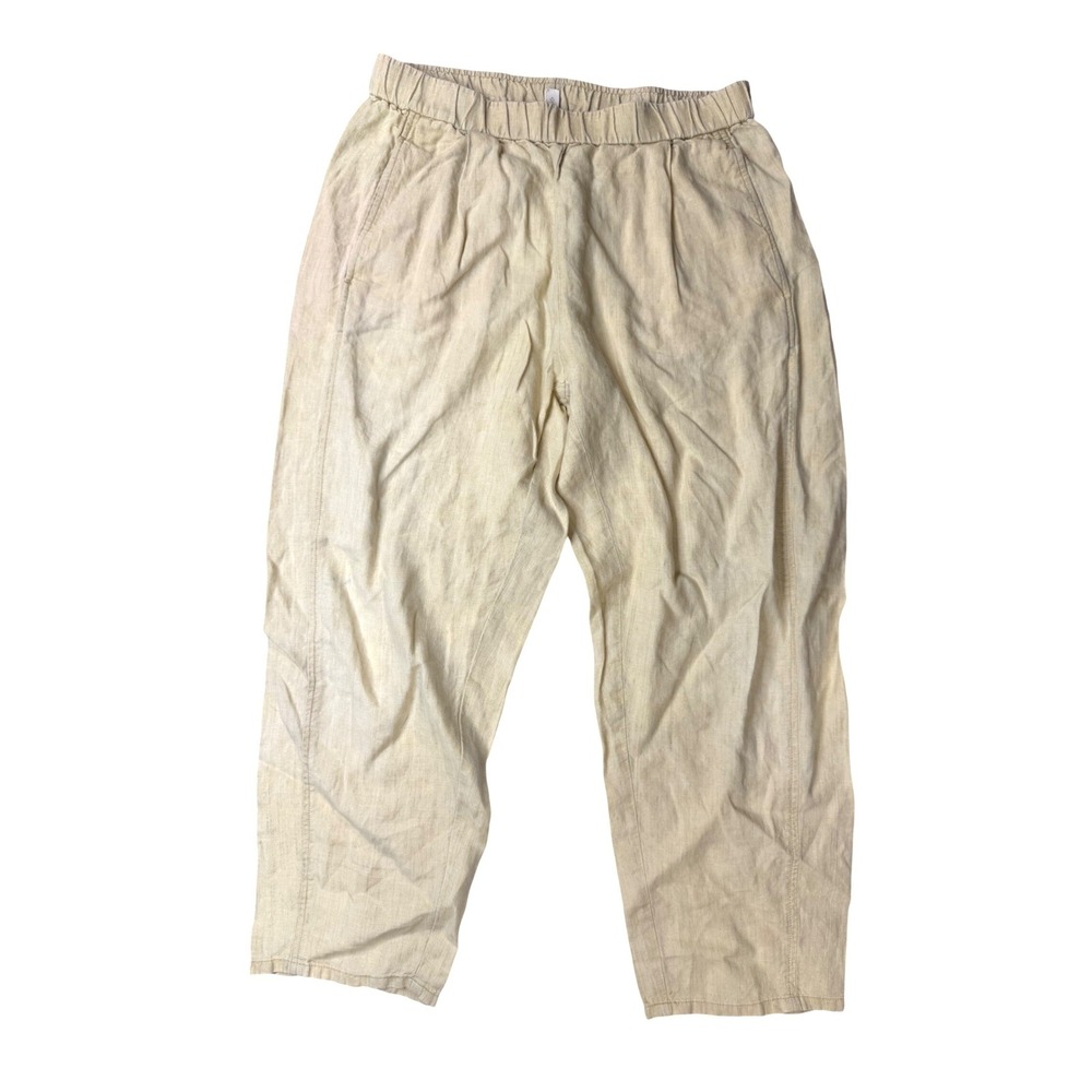 Eileen Fisher Womens Linen Relaxed Tapered Pants Elastic Waist Pale Yellow S/P